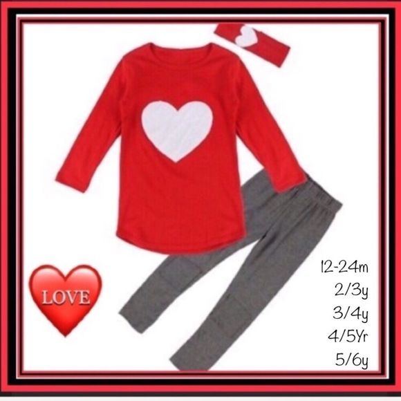 3pc Valentine Red Heart Top Headband Legging Set - Picture 2 of 8